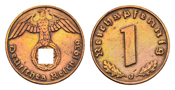 Германия 1 рейхспфенниг 1939 J KM 89, J 361 бронза 73-631