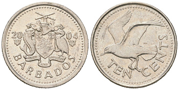 Барбадос 10 центов 2004 KM 12 медно-никель UNC 4618-1163