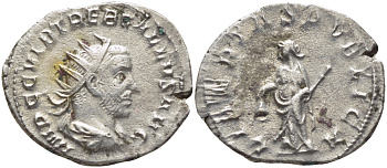 Римская Империя антониниан 251 - 253 Требониан Галл LIBERTAS PVBLICA Либертата, персонификация Свободы, Медиолан Good Very fine RIC 50 серебро 1073-15-35