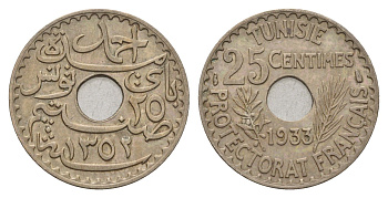 Тунис 25 сантимов 1933 KM 260 медно-никель aUNC 4127-1934
