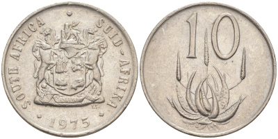 ЮАР 10 центов 1975 герб, цветок АЛОЭ KM 85 никель 219-1247