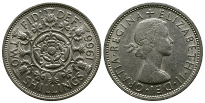 Великобритания 2 шиллинга (флорин) 1966 Елизавета II (1952-2022) KM 906, Spink 4146 медно-никель 4382-633