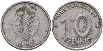 ГДР 10 пфеннигов 1948 A KM 3 алюминий 206-618