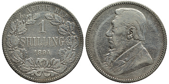 ЮАР 1 шиллинг 1894 ZAR, Крюгер KM 5 серебро 1528-824