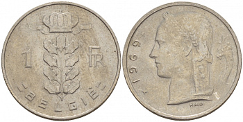 БЕЛЬГИЯ 1 ФРАНК 1969 BELGIE KM 143.1 медно-никель 4544-813