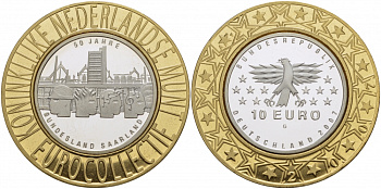 ФРГ 10 евро 2007 G, 50 лет вхождения Саара в ФРГ KM 263, DE.S. 10.29 серебро PROOF 1085-3-31