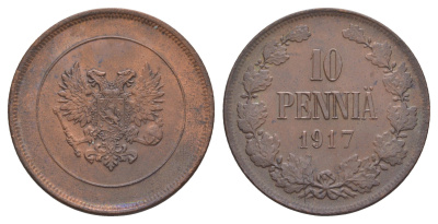 Россия для Финляндии 10 пенни 1917 временное правительство (03.1917-10.1917), без короны Биткин GSF3 медь 1520-1041