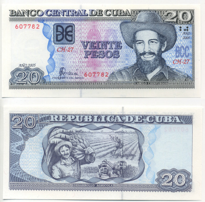 Куба 20 песо 2005 Камило Сьенфуэгос Pick 122 b бумага UNC (пресс) 7222-5-2-1