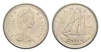 Канада 10 центов 1983 Елизавета II (1952-2022), парусник KM 77 никель 4630-833