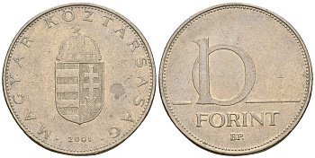 Венгрия 10 форинтов 2001 KM 695 латунь плакированная медно-никелем 259-252
