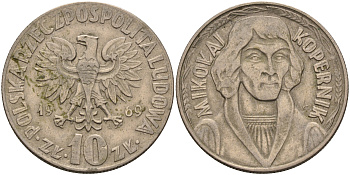Польша 10 злотых 1969 MW, Николай Коперник KM 51a медно-никель    4148-1254