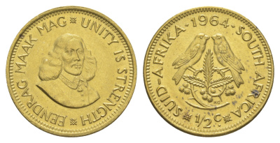 ЮАР 1/2 цента 1964 Ян ван Рибек KM 56 латунь UNC 4603-741