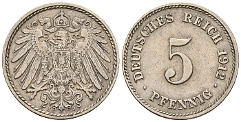 Германия 5 пфеннигов 1912 J, KM 11, J. 12 медно-никель 220-631