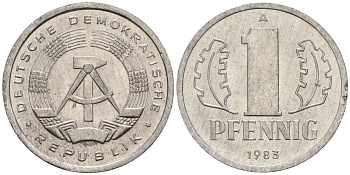 ГДР 1 пфенниг 1983 A KM 8.2 алюминий 188-926