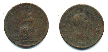 Великобритания 1/2 пенни 1807 Георг III (1760-1820) KM 662, Spink 3781 медь 4383-926