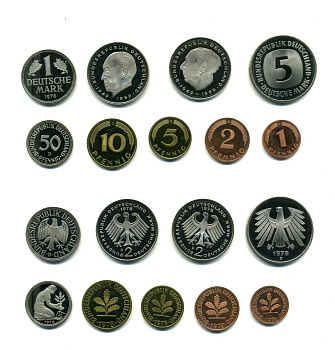 ФРГ набор из 9 монет 1978 D (1, 2, 5, 10, 50 пфеннигов, 1, 2, 2, 5 марок) PROOF N5-26
