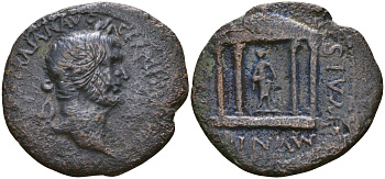 Римская Империя, Провинция Македония, Стобы AE 98 Траян, IMP CAE NERVA TRAIAN AVG GERM P M TR P COS II, бюст императора \ MVNICIPI STOBENSIVM, храм Асклепия (Very rara) RPC III 600 бронза 1100-7-113