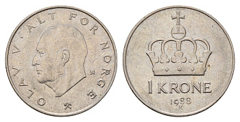 Норвегия 1 крона 1988 Улаф V (1957-1991) KM 419 медно-никель 190-937