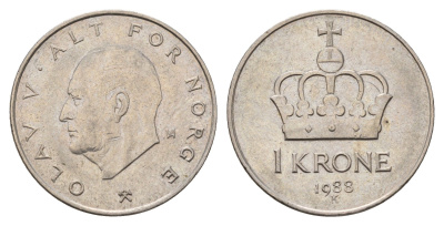 Норвегия 1 крона 1988 Улаф V (1957-1991) KM 419 медно-никель 190-937