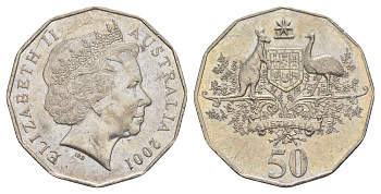 Австралия 50 центов 2001 Столетие Федерации - Австралия KM 491.1 медно-никель 69-441