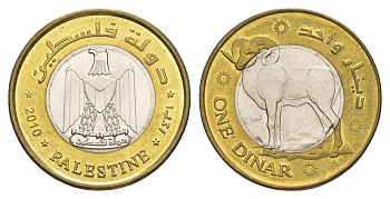 Палестина 1 динар 2010 X 10 биметалл UNC 4646-925
