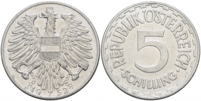 АВСТРИЯ 5 ШИЛЛИНГОВ 1952 KM 2879 алюминий 111-733