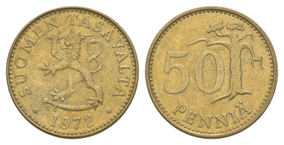 Финляндия 50 пенни 1972 KM 48 алюминиевая бронза 4650-646