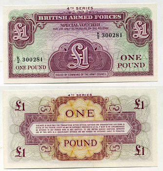 АНГЛИЯ 1 ФУНТ 1962 ДЛЯ ВООРУЖЕННЫХ СИЛ, 4 СЕРИЯ Pick М36 бумага UNC (ПРЕСС) 8589-25-2-2