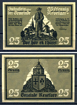 Кевелар (Пруссия) 25 пфеннигов 1921 DeNG 1/2 0690.1-2/3 бумага aUNC 7556-17-2-1