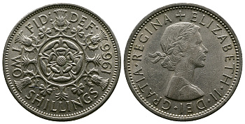 Великобритания 2 шиллинга (флорин) 1966 Елизавета II (1952-2022) KM 906, Spink 4146 медно-никель 4382-635
