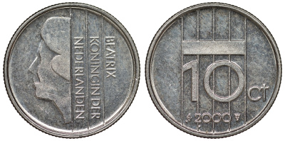 Нидерланды 10 центов 2000 Беатрикс (1980-2013) KM 203 никель 71-464
