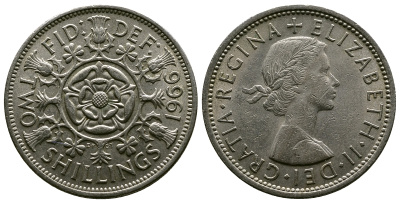 Великобритания 2 шиллинга (флорин) 1966 Елизавета II (1952-2022) KM 906, Spink 4146 медно-никель 4382-635