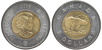Канада 2 доллара 2006 полярный медведь KM 496 биметалл 4605-627