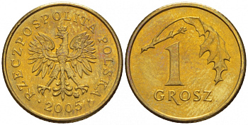 Польша 1 грош 2005 MW KM 276, Parchimowicz 701n латунь UNC 4516-1049