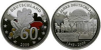 ГЕРМАНИЯ МЕДАЛЬ 2009 1949-2009 60 ЛЕТ ФРГ 35мм 17,4гр PROOF 1527-1225