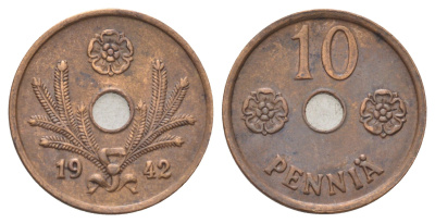 Финляндия 10 пенни 1942 KM 33 медь 4668-911