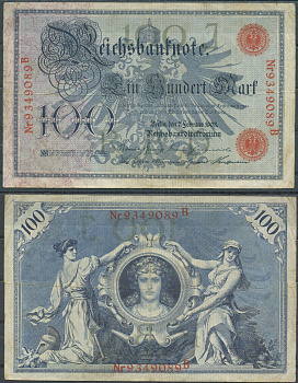 Германия 100 марок 1908 Pick 33 бумага 6285-49-2-2