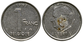 БЕЛЬГИЯ 1 ФРАНК 1997 BELGIQUE, АЛЬБЕРТ II (1993-) KM 187 железо плакированное никелем 4110-1721