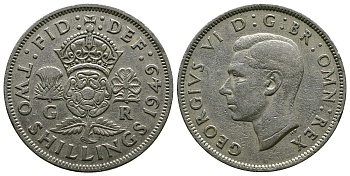 Великобритания 2 шиллинга (флорин) 1949 Георг VI (1936-1952) KM 878, Spink 4107 медно-никель 4381-1233