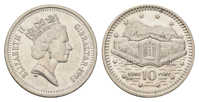 Гибралтар 10 пенсов 1993 KM 112 медно-никель UNC 4666-327