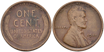 США 1 цент 1920 Линкольн KM 132 бронза 192-942