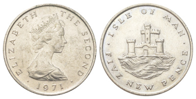 Остров Мэн 5 пенсов 1971 KM 22 медно-никель aUNC 4624-345