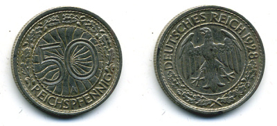 Германия 50 рейхспфеннигов 1928 A KM 49, J.324 никель 58-242