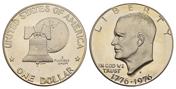 США 1 доллар 1976 S, Президент Эйзенхауэр, 200 лет независимости США, Тип 1 — Печатные буквы KM 206 медь плакированная медно-никлем PROOF 413-2124