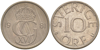 Швеция 10 эре 1981 U Карл XVI Густав (1973- ) KM 850 медно-никель UNC 187-831