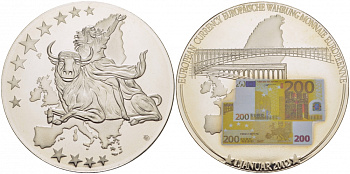 НИДЕРЛАНДЫ МЕДАЛЬ 2002 ПОХИЩЕНИЕ ЕВРОПЫ, КУПЮРА 200 ЕВРО, СЕРЕБРЕНИЕ, ЦВЕТНАЯ ЭМАЛЬ, ДИАМЕТР 50 ММ. ВЕС 54 ГР. медно-никель PROOF 01-237-42