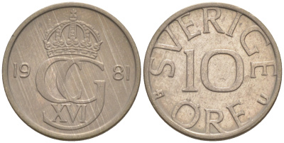 Швеция 10 эре 1981 U Карл XVI Густав (1973- ) KM 850 медно-никель UNC 187-831