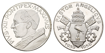 Ватикан медаль в память о Пий XII ND (1958) Пий XII, диаметр 35 мм, вес 14 гр бронза плакированная серебро 4667-1143