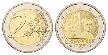 Люксембург 2 евро 2019 100 лет вступлению на трон Великой Герцогини Шарлотты KM 158 биметалл UNC 68-314