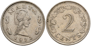 Мальта 2 цента 1972 Пентесилея, царица амазонок KM 9 медь цинк 4154-659